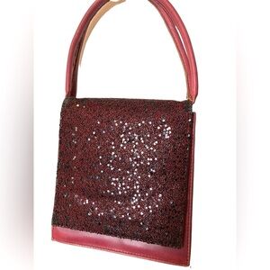 Vintage Italian Leather Sparkle Purse Burgundy Bag